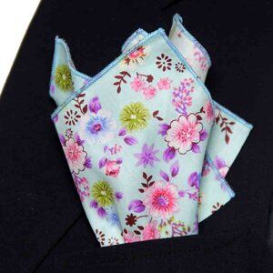 Gascoigne Floral Cotton Pocket Square Blue Pink Purple Men's
